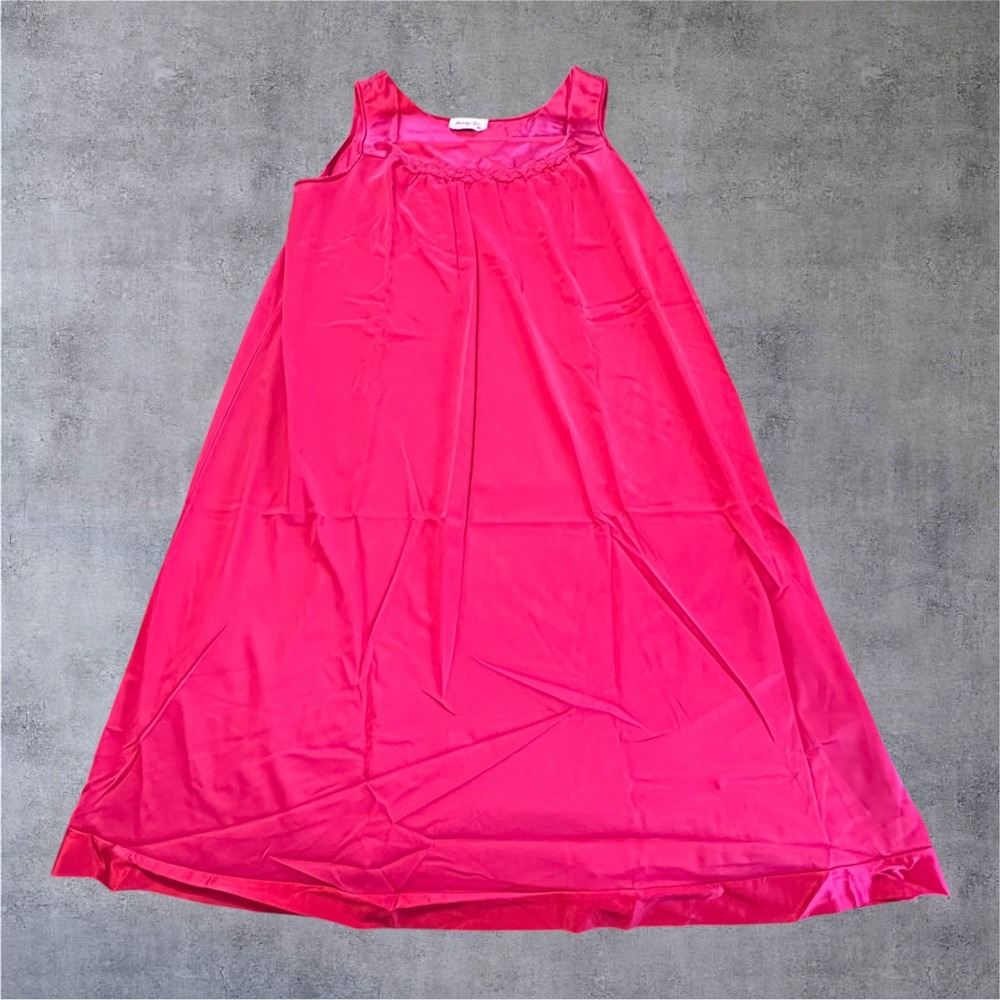 Vintage Vanity Fair Fuchsia Pink Nightgown M Sleeveless Satin Trim Made USA